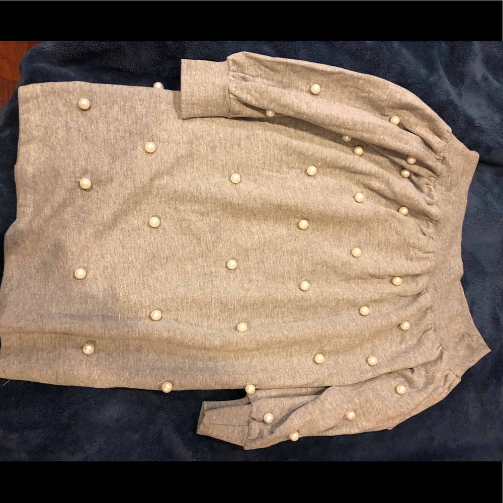 Grey pearl off the shoulder dress